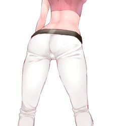 Rule 34 | 00s, 1girl, ass, ass focus, cameltoe, close-up, creatures (company), crotch seam, from behind, game freak, gym leader, hizuki akira, kneepits, midriff, nintendo, pants, pantylines, pokemon, pokemon hgss, sabrina (pokemon), simple background, skin tight, solo, white background