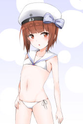 Rule 34 | 10s, 1girl, artist request, bikini, blush, breasts, groin, hat, highres, kantai collection, navel, red eyes, red hair, small breasts, solo, swimsuit, z3 max schultz (kancolle)