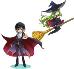 Rule 34 | 00s, 1boy, 1girl, broom, c.c., code geass, fang, full body, halloween, hat, lelouch vi britannia, md5 mismatch, meimi k, transparent background, vampire, witch, witch hat