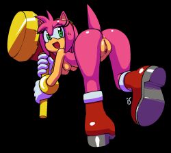 Rule 34 | 1girl, amy rose, animal ears, animal nose, anus, artist name, ass, bent over, black background, body fur, boots, breasts, clitoral hood, clitoris, female focus, from behind, furry, furry female, gloves, green eyes, hairband, half-closed eye, happy, heart, heart-shaped pupils, holding, holding weapon, jaggy lines, knee boots, kneepits, leaning forward, leg up, looking at viewer, looking back, nude, open mouth, pink fur, pink hair, pussy, red footwear, red hairband, rockthebull, shiny skin, short hair, sidelocks, signature, simple background, small breasts, smile, solo, sonic (series), standing, standing on one leg, sweat, symbol-shaped pupils, tail, thighs, toy hammer, uncensored, uneven eyes, weapon, white gloves