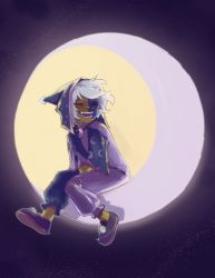 Rule 34 | 1boy, 1other, bad id, bad tumblr id, child, closed eyes, freckles, hat, highres, moon, moon (ornament), night, night sky, pajamas, s0urpatchw0rms, shoes, sky, star (sky), sun symbol, the collector (the owl house), the owl house, white hair