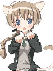 Rule 34 | 00s, 1girl, animal ears, bad id, bad pixiv id, blue eyes, braid, brown hair, cat ears, cat tail, lynette bishop, single braid, solo, strike witches, tail, ura (ur wave), uraran, world witches series