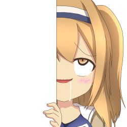 Rule 34 | 10s, 1girl, ahegao, blush, brown eyes, eyebrows, hairband, i-26 (kancolle), kantai collection, light brown hair, long hair, looking at viewer, nagineko, open mouth, peeking out, saliva, smile, solo, swimsuit, transparent background, two side up