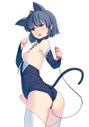 Rule 34 | 1boy, anal, anal object insertion, animal ears, ass, bare shoulders, blue hair, blush, bob cut, bridal gauntlets, censored, collar, crossdressing, egg vibrator, erection, highres, kouno (masao), leash, leotard, looking at viewer, male focus, male penetrated, mosaic censoring, nipples, object insertion, original, penis, puffy chest, sex toy, short hair, solo, tail, trap, vibrator, vibrator in anus, vibrator under clothes, white legwear