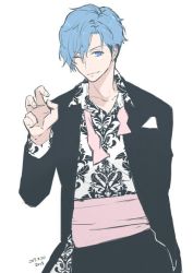Rule 34 | 1boy, 2017, ;), aizome kento, b-project, blue eyes, blue hair, brown hair, collarbone, jacket, male focus, one eye closed, open clothes, open jacket, smile, undercut, wand3754