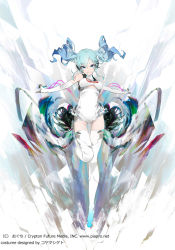 Rule 34 | 1girl, blue eyes, blue hair, boots, elbow gloves, full body, gloves, goodsmile company, goodsmile racing, hatsune miku, leg up, long hair, looking at viewer, matching hair/eyes, official art, oguchi, outstretched arms, race queen, racing miku, racing miku (2014), solo, spread arms, standing, standing on one leg, thigh boots, thighhighs, twintails, vocaloid, white gloves, white thighhighs
