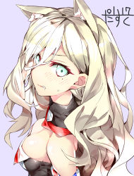 Rule 34 | 1girl, absurdres, angry, animal ears, blonde hair, blue eyes, blush, breasts, cat ears, dress, hair between eyes, hair ornament, highres, kantai collection, large breasts, long hair, looking at viewer, mole, mole under eye, mole under mouth, multicolored clothes, narumiya (empty cafe), one-hour drawing challenge, richelieu (kancolle), solo, sweatdrop