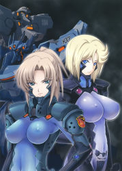 Rule 34 | 2girls, absurdres, bodysuit, covered erect nipples, fikatsia latrova, fortified suit, highres, impossible clothes, multiple girls, muv-luv, stella bremer, tagme