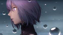 Rule 34 | 1girl, amino (tn7135), bad id, bad pixiv id, fate/grand order, fate (series), from side, mash kyrielight, parted lips, portrait, purple eyes, purple hair, short hair, solo, touhou, water drop
