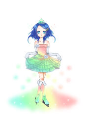 Rule 34 | 1girl, artist request, beads, blue eyes, blue hair, dress, elbow gloves, flower, frilled dress, frills, gloves, hair ornament, hairclip, heart hearclip, highres, multicolored clothes, multicolored dress, non-web source, pretty rhythm, pretty rhythm rainbow live, pretty series, rainbow gradient, rinne (pretty rhythm), rose, skates, sleeveless, sleeveless dress, source request, tiara, white flower, white gloves, white rose