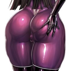 Rule 34 | 1girl, anus, ass, ass focus, ass grab, black hair, black thighhighs, bodysuit, cameltoe, cleft of venus, commentary, commentary request, covered anus, deep skin, from behind, huge ass, kamori sayaka, long hair, original, rindou (radical dream), shiny clothes, short hair, skin tight, skindentation, solo, spread ass, thick thighs, thighhighs, thighs, thong