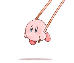 Rule 34 | blue eyes, blush, blush stickers, chopsticks, colored skin, commentary request, creature, full body, iroiro (1616k iro), kirby, kirby (series), looking at viewer, nintendo, no humans, open mouth, pink skin, solo, white background