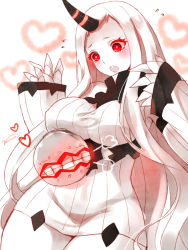 Rule 34 | 10s, 1girl, abyssal ship, bad id, bad pixiv id, blush, breasts, claws, colored skin, curvy, floating fortress (kancolle), flying sweatdrops, glowing, glowing eyes, heart, heart background, horns, kantai collection, large breasts, nunucco, open mouth, pale skin, red eyes, seaport princess, single horn, tears, thick thighs, thighs, white skin, wide hips