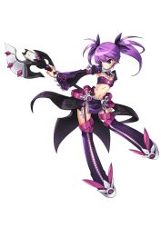 Rule 34 | 1girl, aisha landar, armpits, bandeau, boots, elsword, flat chest, frills, full body, highres, midriff, miniskirt, navel, official art, purple eyes, purple footwear, purple hair, purple skirt, ress, short hair, simple background, skirt, smile, solo, thigh boots, thigh strap, thighhighs, transparent background, twintails, void princess (elsword), wand