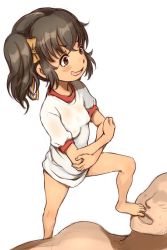 Rule 34 | 1girl, anise tatlin, barefoot, blush, brown eyes, brown hair, crossed arms, feet, foot worship, long hair, open mouth, tales of (series), tales of the abyss, toes, twintails