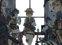 Rule 34 | 4girls, alternate costume, amatsukaze (kancolle), ar15, assault rifle, bad id, bad pixiv id, blouse, body armor, bulletproof vest, bullpup, call of duty, can, captain price, character request, coca-cola, drink can, ghost (modern warfare 2), glowing, gun, h&amp;k hk416, harukaze (kancolle), heckler &amp; koch, highres, indoors, kantai collection, mask, multiple girls, nikolai (call of duty), no pants, p90, pantyhose, personal defense weapon, poster (object), rifle, roach (modern warfare 2), shimakaze (kancolle), shirt, short hair, sitting, soap (modern warfare 2), soap mactavish, soda can, standing, submachine gun, thigh strap, thighhighs, tokitsukaze (kancolle), weapon, white shirt, yukikaze (kancolle)