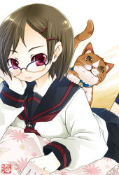 Rule 34 | cat, glasses, kaisanbutsu, meganneko, school uniform, serafuku, solo, tagme