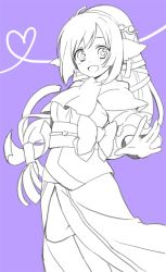 Rule 34 | 1girl, absurdly long hair, ainu clothes, animal ears, aquaplus, breasts, cat tail, dress, hair between eyes, hair ornament, high ponytail, kuon (utawarerumono), leg up, long hair, long sleeves, looking at viewer, low-tied long hair, medium breasts, mofuko, monochrome, open mouth, outstretched arms, ponytail, raised eyebrows, sash, scarf, side slit, sidelocks, solo, spread arms, standing, standing on one leg, swept bangs, tail, utawarerumono, utawarerumono: itsuwari no kamen, very long hair, wide sleeves