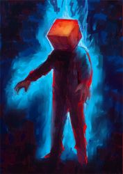 Rule 34 | 1boy, abstract background, aura, cube, highres, male focus, original, painterly, sketch, solo, standing, synecdoche