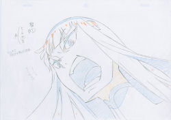 Rule 34 | 10s, 1girl, color trace, commentary, highres, key frame, kill la kill, kiryuuin satsuki, official art, panicking, partially colored, production art, production note, promotional art, screaming, simple background, sketch, trigger (company), white background