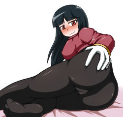 Rule 34 | 1girl, alternate color, ass, ass grab, bed, bed sheet, black hair, black pantyhose, blush, breasts, covered erect nipples, creatures (company), feet, game freak, gloves, gym leader, heart, hip focus, kneepits, legs, long hair, looking back, lying, nintendo, on side, open mouth, pantyhose, pokemon, pokemon (anime), recording, red eyes, sabrina (pokemon), smile, solo, sweat, translation request, yagen sasami