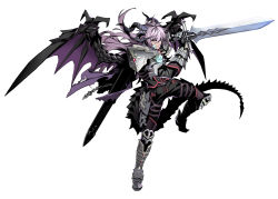 Rule 34 | armor, balmung (fate/apocrypha), dark-skinned male, dark skin, dragon horns, dragon tail, dragon wings, fate/apocrypha, fate (series), gauntlets, greaves, highres, horns, long hair, male focus, miwa shirow, pauldrons, pink hair, shoulder armor, siegfried (fate), solo, spiked hair, tail, wings