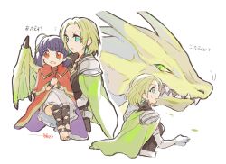 Rule 34 | 2girls, batoson54, blonde hair, cape, dragon, dragon wings, earrings, elbow gloves, fangs, fire emblem, fire emblem: the sacred stones, gloves, green eyes, highres, holding, jewelry, multiple girls, myrrh (fire emblem), nintendo, open mouth, purple hair, red eyes, selena (fire emblem: the sacred stones), short hair, white background, wings