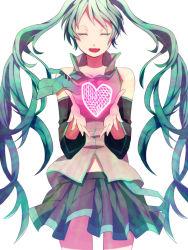 Rule 34 | 1girl, 397 (artist), aqua hair, bad id, bad pixiv id, bare shoulders, detached sleeves, closed eyes, hatsune miku, heart, heart on chest, long hair, necktie, pietani397, solo, twintails, very long hair, vocaloid