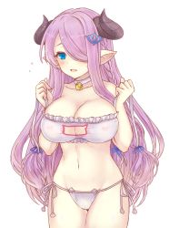 Rule 34 | 10s, 1girl, bell, blue eyes, blush, breasts, cat cutout, cat ear panties, cat lingerie, cleavage cutout, clothing cutout, draph, covered erect nipples, granblue fantasy, hair ornament, hair over one eye, horns, jingle bell, large breasts, meme attire, narmaya (granblue fantasy), navel, panties, pink hair, pointy ears, ririnya00, side-tie panties, smile, solo, undersized clothes, underwear