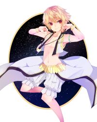 Rule 34 | 1boy, aged down, blonde hair, bracelet, child, child gilgamesh (fate), fate/kaleid liner prisma illya, fate (series), gilgamesh (fate), highres, jewelry, male focus, navel, necklace, pori., red eyes, short hair, sky, smile, solo, star (sky), starry sky