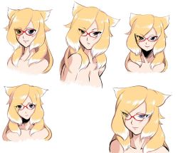 Rule 34 | 00s, 1girl, blonde hair, character request, character sheet, female focus, glasses, lilith-soft, long hair, looking at viewer, nude, shiny skin, simple background, smile, solo, taimanin (series), taimanin asagi, taimanin asagi kessen arena, white background, zol