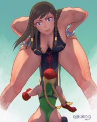 Rule 34 | 2girls, absurdres, alt text, alternate costume, alternate hair length, alternate hairstyle, ass, bare legs, bent over, beret, black dress, bracelet, braid, breasts, brown eyes, brown hair, cammy white, capcom, chun-li, cleavage, commentary, commission, dress, english commentary, giant, giantess, gloves, green leotard, hair down, hair tubes, hands on own hips, hanging breasts, harness, hat, highres, huge ass, jewelry, large breasts, leotard, long hair, looking at another, looking down, multiple girls, muscular, muscular female, official alternate costume, quasimodox, red gloves, red headwear, side braids, size difference, spiked bracelet, spikes, street fighter, street fighter v, thick thighs, thighs, thong leotard, twin braids, vambraces