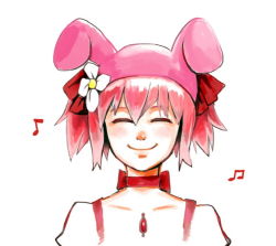 Rule 34 | 10s, 1girl, animal ears, animal hat, borrowed clothes, choker, closed eyes, fake animal ears, flower, hair ribbon, hat, kaname madoka, magical girl, mahou shoujo madoka magica, mahou shoujo madoka magica (anime), musical note, my melody, onegai my melody, pink hair, pink hat, rabbit hat, ribbon, ribbon choker, sanrio, short twintails, silverxp, simple background, smile, solo, soul gem, twintails, two side up, white background