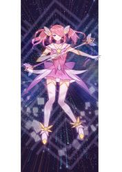 Rule 34 | 1girl, alternate costume, alternate hair color, alternate hairstyle, brooch, choker, earrings, elbow gloves, full body, gloves, hair over one eye, highres, jewelry, league of legends, lux (league of legends), magical girl, pink hair, solo, star (symbol), star guardian (league of legends), star guardian lux, thighhighs, tiara, wand