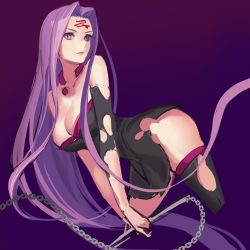 Rule 34 | 1girl, chain, facial mark, fate/stay night, fate (series), fengyin shici guozi, forehead, forehead mark, gradient background, long hair, medusa (fate), medusa (rider) (fate), purple eyes, purple hair, simple background, torn clothes, very long hair
