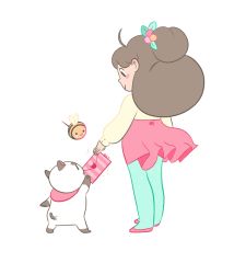 Rule 34 | 1girl, ahoge, bee, bee (bee and puppycat), bee and puppycat, blush stickers, brown hair, bug, envelope, from behind, full body, hair ornament, insect, leggings, long hair, looking at another, looking down, natasha allegri, pantyhose, puppycat, signature, simple background, skirt, smile, sparkle, standing, white background, wind, wind lift, | |