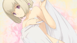 Rule 34 | 1girl, :/, ar tonelico, ar tonelico iii, bare shoulders, bed sheet, blonde hair, bra, braid, closed mouth, collarbone, dutch angle, floral background, frilled bra, frilled panties, frills, frown, game cg, gust, holding, lingerie, nagi ryou, official art, panties, purple eyes, saki (ar tonelico), short hair, solo, tears, towel, underwear, underwear only, white bra, white panties
