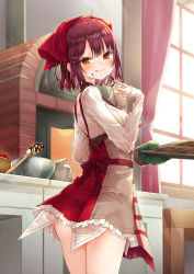 Rule 34 | 1girl, :q, alt (ctrldel), atelier (series), atelier sophie, brown eyes, brown skirt, chocolate, chocolate on face, commentary request, food, food on face, gloves, green gloves, highres, holding, indoors, kitchen, long sleeves, looking at viewer, purple hair, red headwear, shirt, short hair, single glove, skirt, solo, sophie neuenmuller, standing, thighs, tongue, tongue out, white shirt