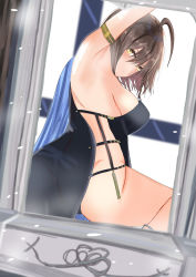 Rule 34 | 1girl, ahoge, armlet, armpits, asymmetrical clothes, ayato-aihara, azur lane, baltimore (azur lane), baltimore (evening breeze minuet) (azur lane), black cape, black dress, blue cape, blue cloak, blush, breasts, brown hair, cape, cloak, dress, evening gown, hair between eyes, highres, large breasts, looking at viewer, mirror, official alternate costume, reflection, side slit, sideboob, single bare shoulder, solo, thighs, two-tone cape, yellow eyes