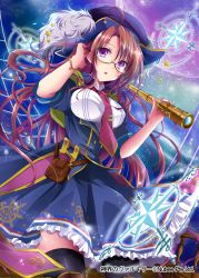 Rule 34 | 1girl, ahoge, black thighhighs, blush, bracelet, breasts, brown hair, glasses, jewelry, large breasts, long hair, looking at viewer, necktie, parted lips, picpicgram, purple eyes, red necktie, semi-rimless eyewear, shinkai no valkyrie, solo, telescope, thighhighs