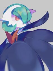 Rule 34 | 1girl, alternate color, aoyama (aoyama pk), aqua hair, arm up, black dress, black gloves, blurry, bob cut, bright pupils, colored skin, creatures (company), depth of field, dress, elbow gloves, female focus, flat chest, game freak, gardevoir, gen 3 pokemon, gloves, grey background, hair over one eye, highres, long dress, looking to the side, nintendo, one eye covered, open mouth, orange eyes, outstretched arm, pokemon, pokemon (creature), shiny pokemon, short hair, simple background, solo, standing, strapless, strapless dress, white pupils, white skin