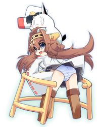 Rule 34 | 10s, 1girl, ahoge, ass, blue eyes, blush, brown hair, hairband, hat, headgear, highres, kantai collection, kongou (kancolle), long hair, looking at viewer, looking back, panties, solo, striped clothes, striped panties, sudakonn, underwear, white background, wide sleeves
