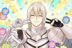 Rule 34 | 1boy, armor, bedivere (fate), closed eyes, double v, emotional engine - full drive, fate/grand order, fate/stay night, fate (series), hands up, homekofgo, knights of the round table (fate), long hair, long sleeves, looking at viewer, male focus, open mouth, parody, ponytail, solo, sparkle, star (symbol), v