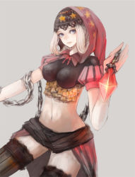 Rule 34 | 1girl, bad id, bad pixiv id, blonde hair, blue eyes, chain, crop top, hood, ils (magnetik), impossible clothes, midriff, navel, odin sphere, solo, thighhighs, velvet (odin sphere)