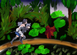 Rule 34 | 2girls, animal ears, armor, armored boots, arms around neck, bare shoulders, beanie, black hair, black rhinoceros (kemono friends), boots, breastplate, brown eyes, carrying, closed mouth, day, detached sleeves, donkey kong (series), donkey kong country, extra ears, fake screenshot, from side, full body, gloves, gorilla (kemono friends), grey hair, grin, hat, high ponytail, highres, jungle, kemono friends, leaning forward, long hair, looking afar, multiple girls, nature, nintendo, outdoors, pants, parody, piggyback, plant, rhinoceros ears, rhinoceros girl, running, shoes, short hair, shoulder armor, sidelocks, skirt, smile, tail, tan, tank top, tree, very long hair, washimi mizuki