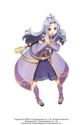 Rule 34 | 1girl, :d, arksign, belt, boots, bottle, breasts, brooch, covered erect nipples, detached sleeves, dress, full body, grey (arksign), hand on own hip, hat, highres, jewelry, kimura shigetaka, leaning forward, light purple hair, long hair, medium breasts, official art, open mouth, own hands together, pigeon-toed, pouch, red eyes, simple background, smile, solo, wavy hair, white background