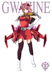 Rule 34 | 1girl, boots, breasts, capelet, female focus, garter straps, gundam, gwazine, hair ornament, hair over shoulder, hand on own hip, high heel boots, high heels, highres, ivuki, large breasts, mecha musume, mobile suit gundam, pink eyes, pink hair, smile, solo, thighhighs, turret, zeon