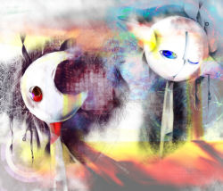 Rule 34 | abstract, bad id, bad pixiv id, blue eyes, lenezzi, no humans, one eye closed, original, red eyes, surreal, wink