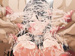 Rule 34 | 1girl, ahegao, bad id, bad pixiv id, black hair, body writing, breasts, brown eyes, bukkake, censored, cum, cum on body, cum on breasts, cum on hair, cum on upper body, facial, fukiyose seiri, group sex, large breasts, long hair, mosaic censoring, penis, prostitution, solo focus, surrounded by penises, toaru majutsu no index, tony man+