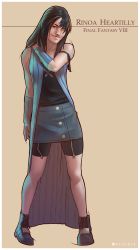 Rule 34 | 1girl, arm warmers, character name, copyright name, final fantasy, final fantasy viii, full body, highres, jamal campbell, rinoa heartilly, simple background, smile, solo